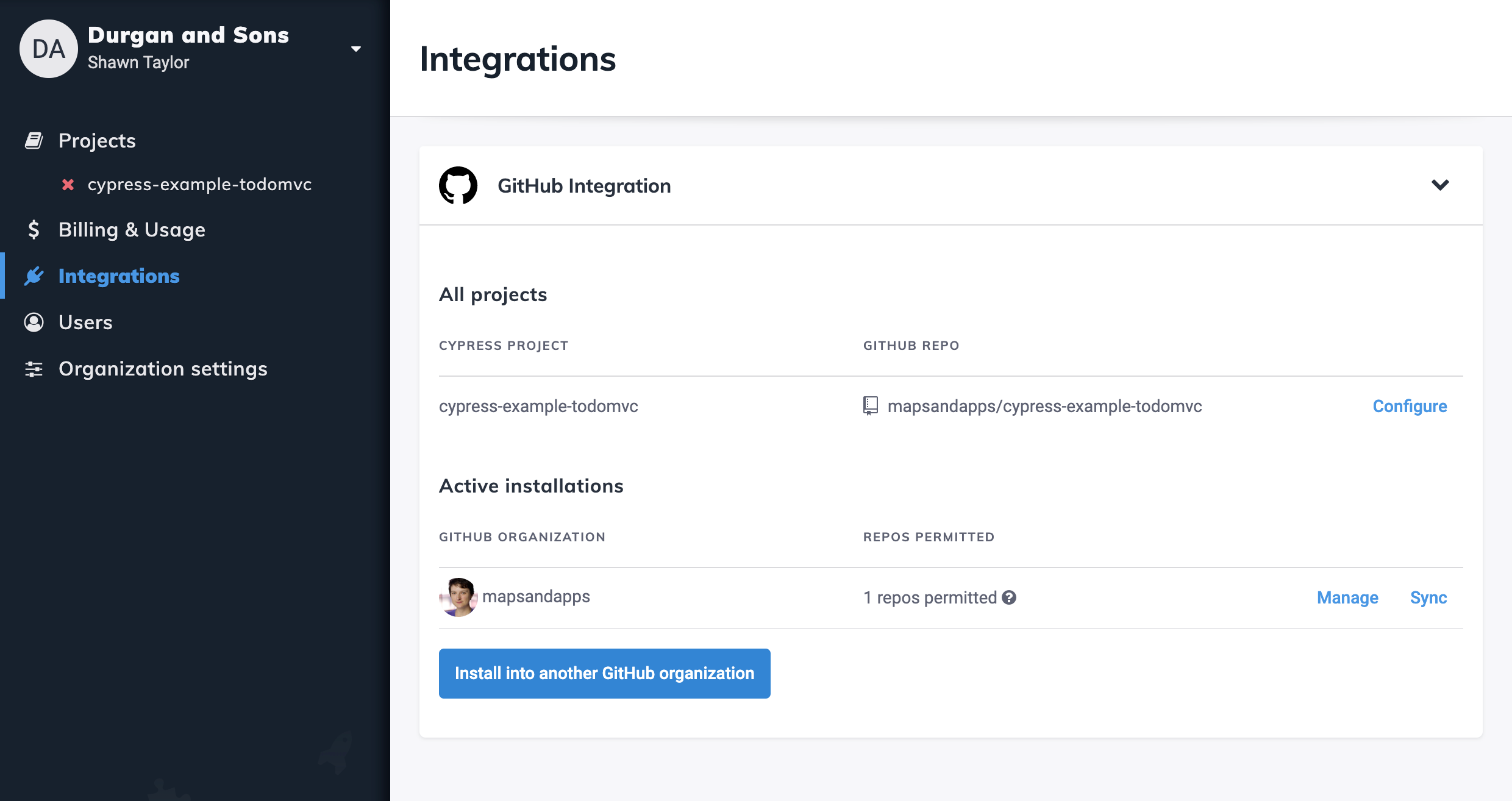 Integrations page